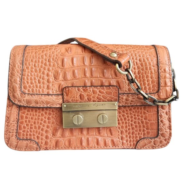Etienne Aigner Orange Cognac Crocodile Embossed Leather Crossbody Purse Handbag - Picture 1 of 6